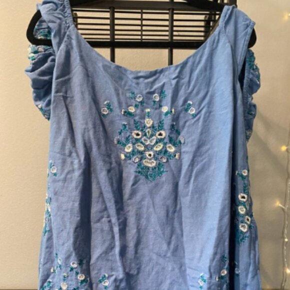 Sz XL Free People Blue Wildflower Embroidered Mini Dress - Excellent Condition! - Picture 2 of 2
